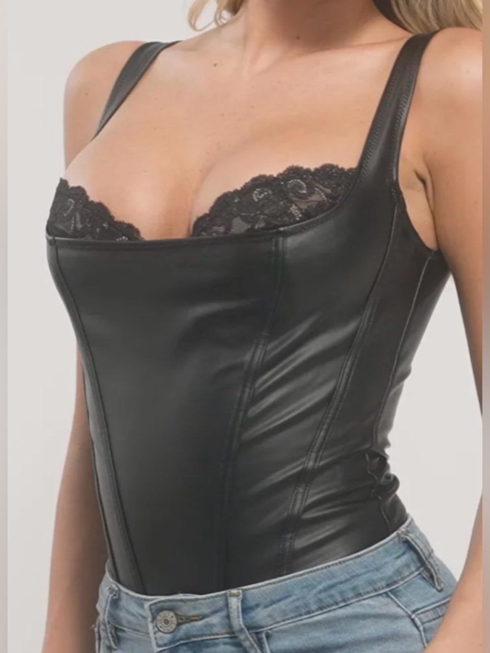 popilush Black Faux Leather Lace-Trim Corset bodysuit Women's size 2x/3x new NT